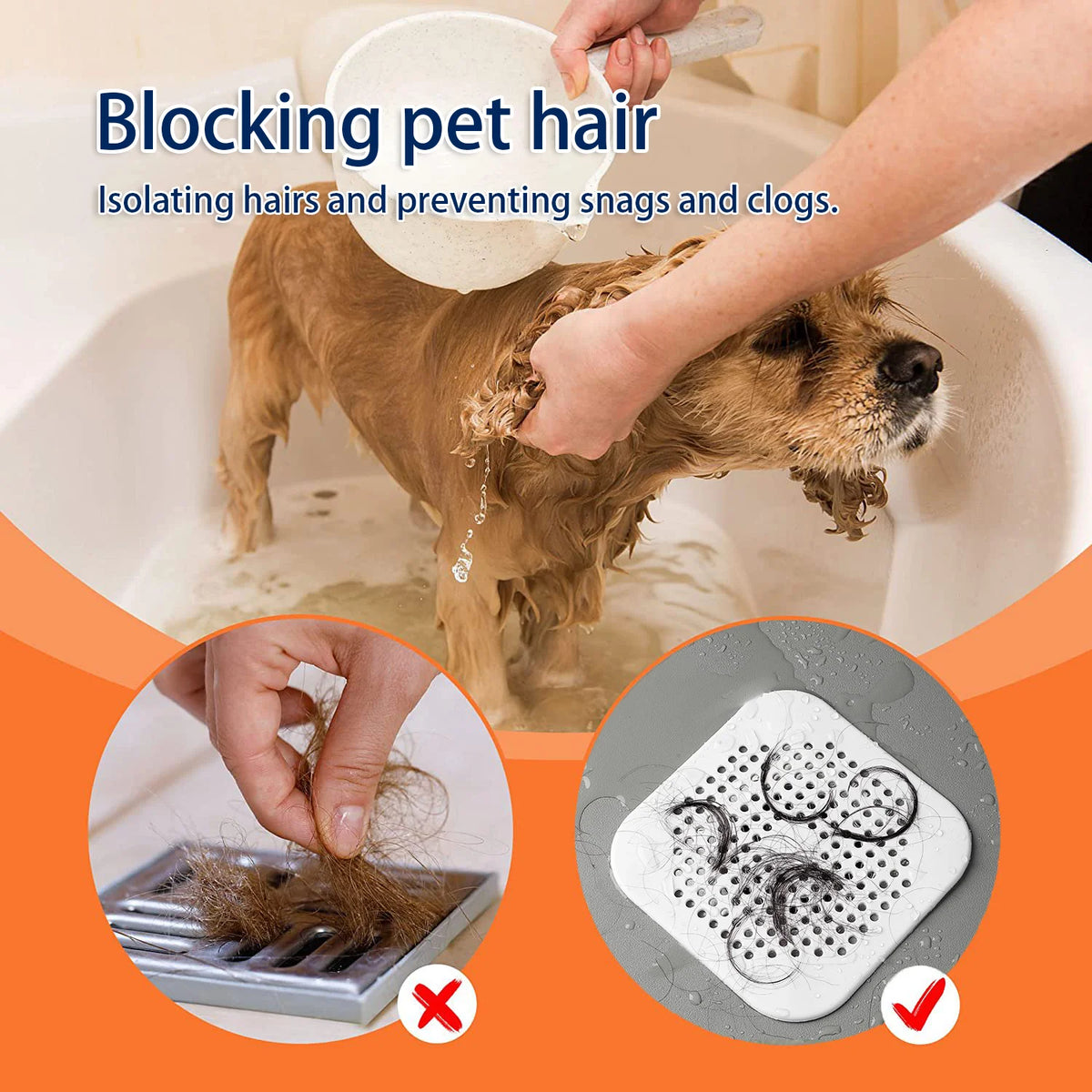 Silicone Shower Drain Hair Catcher - Flat Strainer Cover for Bath, Shower and Kitchen Sink