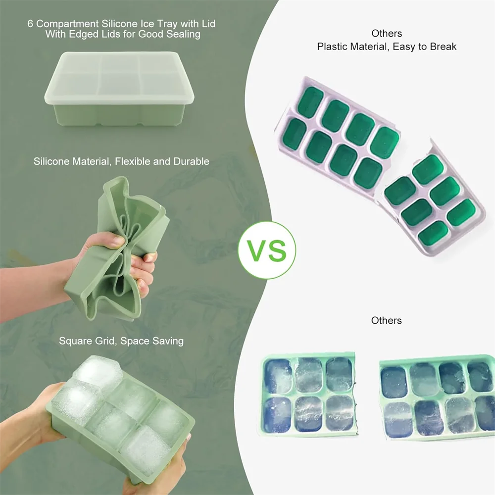 Large Ice Cube Tray with Lid - Stackable Silicone Mould for Whiskey, Cocktails and Bourbon