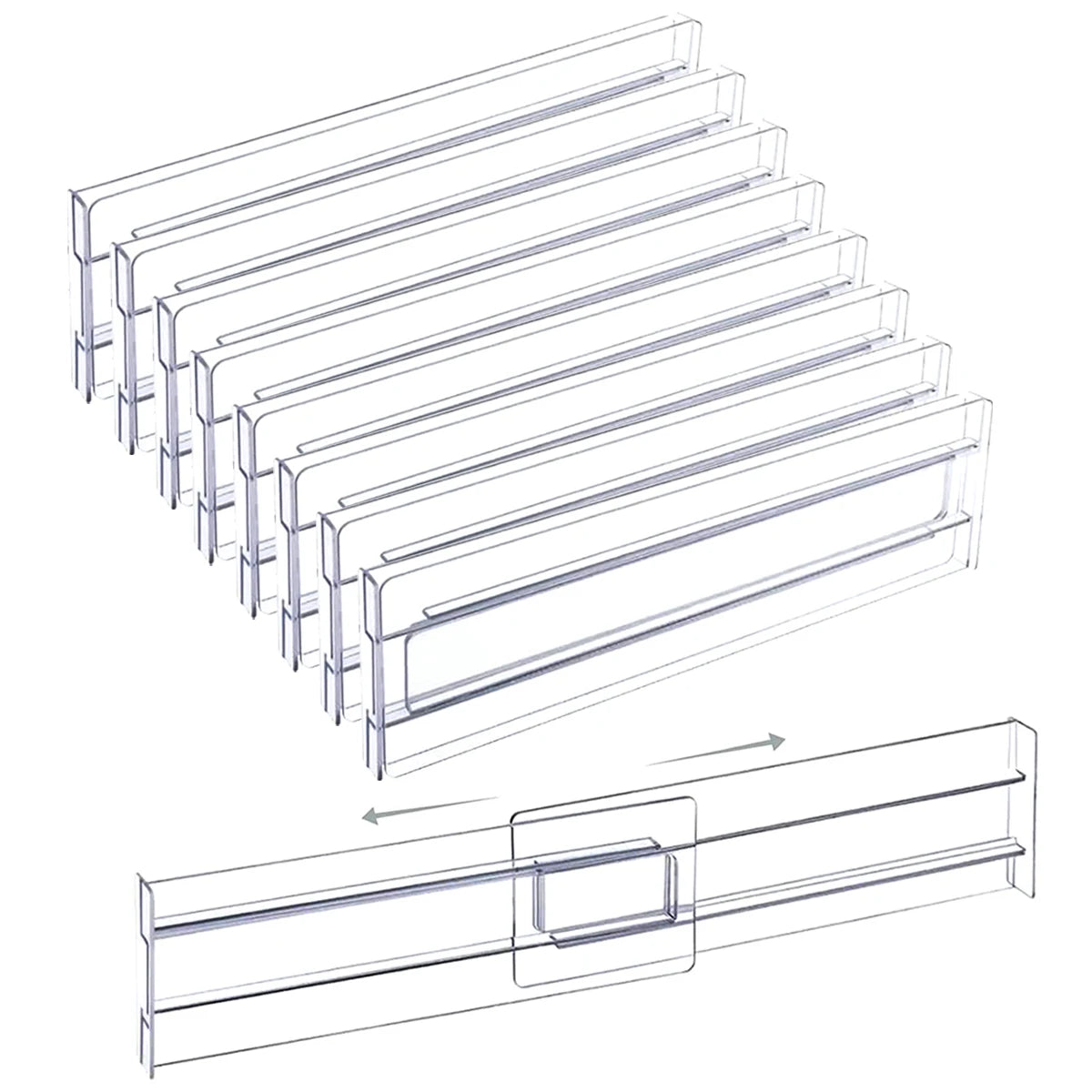 Drawer Dividers - Adjustable Clear Organisers for Clothes, Utensils and Office
