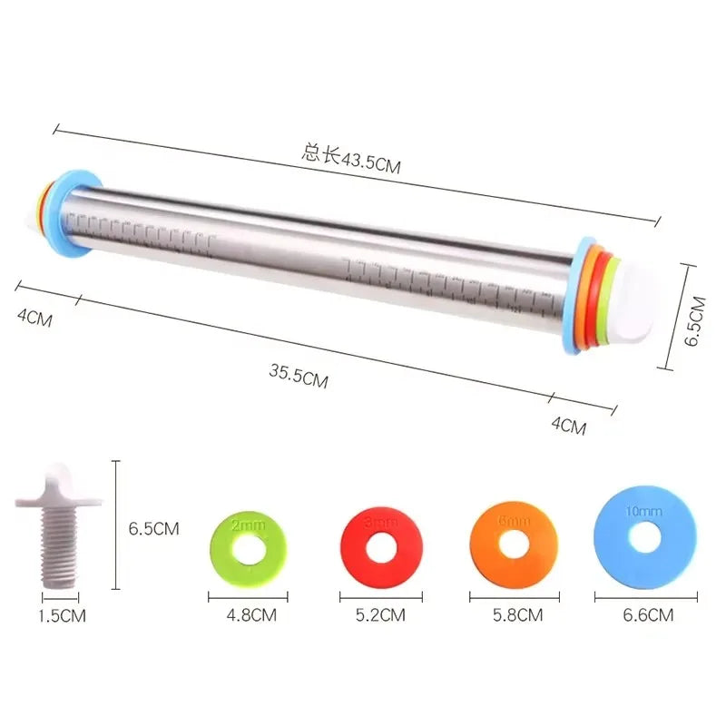 Adjustable Rolling Pin - 43cm Stainless Steel Baking Pin for Pastry and Dough