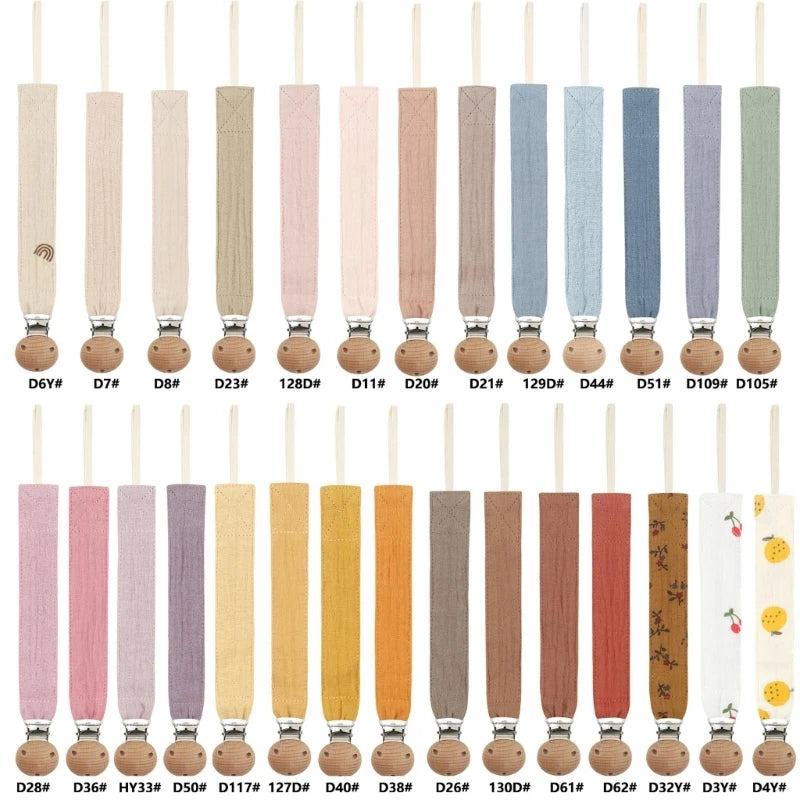 Baby Pacifier Clip - Cotton and Beech Wood Dummy Chain Holder, 26 cm