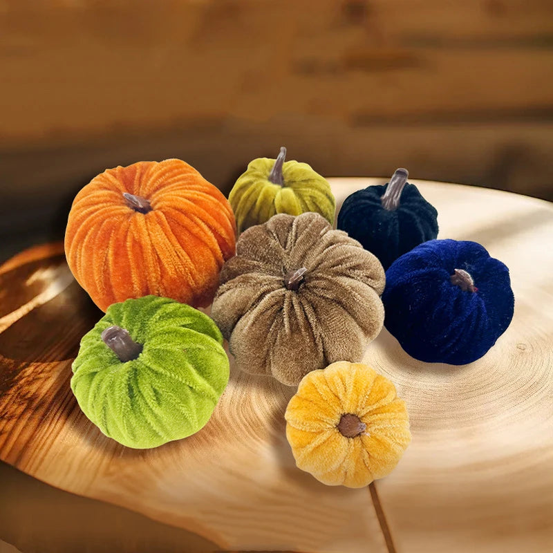Velvet Artificial Pumpkins 5-Pack - 5cm Mini Fall Table Decor in Five Colours