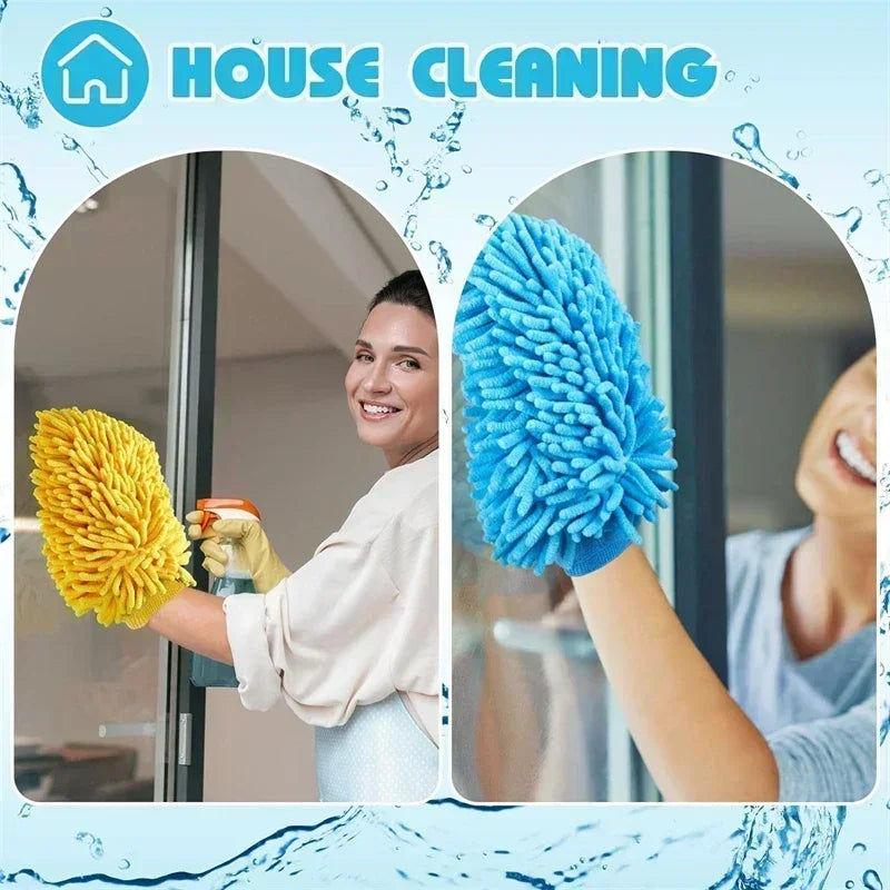 Chenille Car Wash Mitt - Double-Sided Microfibre Wash and Dust Glove Multipack