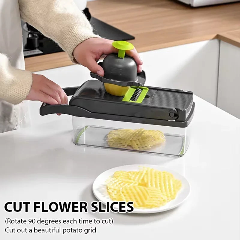 Multi-Function Vegetable Chopper - 5-in-1 Manual Slicer, Dicer and Grater for Fast Meal Prep