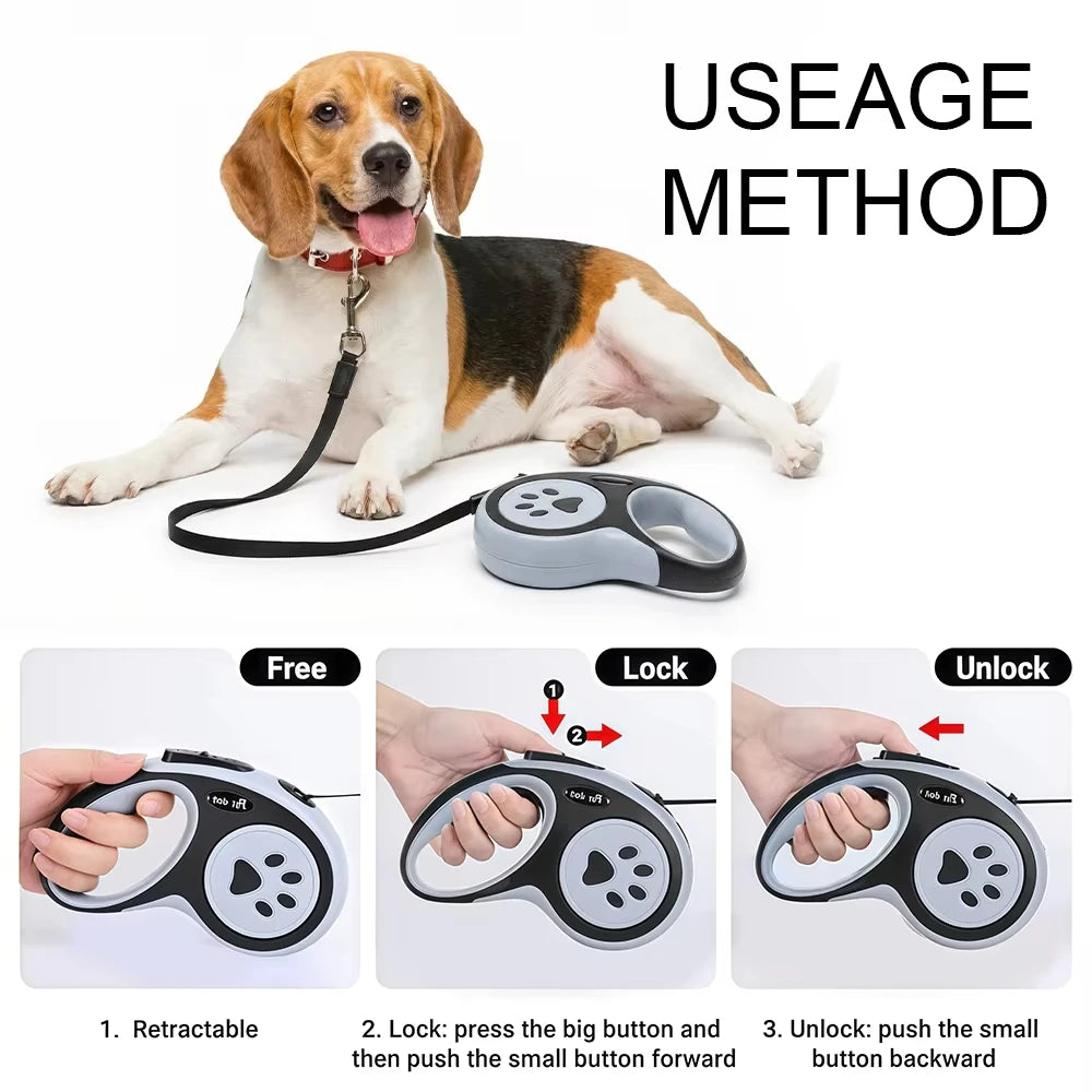 Retractable Dog Lead - 3m and 5m Extending Leash with Anti-Slip Handle for Small and Medium Dogs