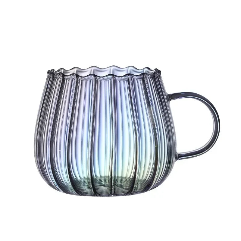 Striped Glass Mug 400ml - Borosilicate Pumpkin Cup for Coffee and Tea