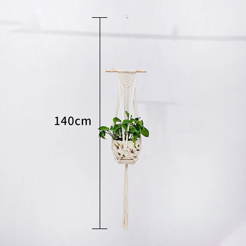 Macrame Plant Hanger - Handmade Knotted Rope Holder for Pots and Balcony Baskets