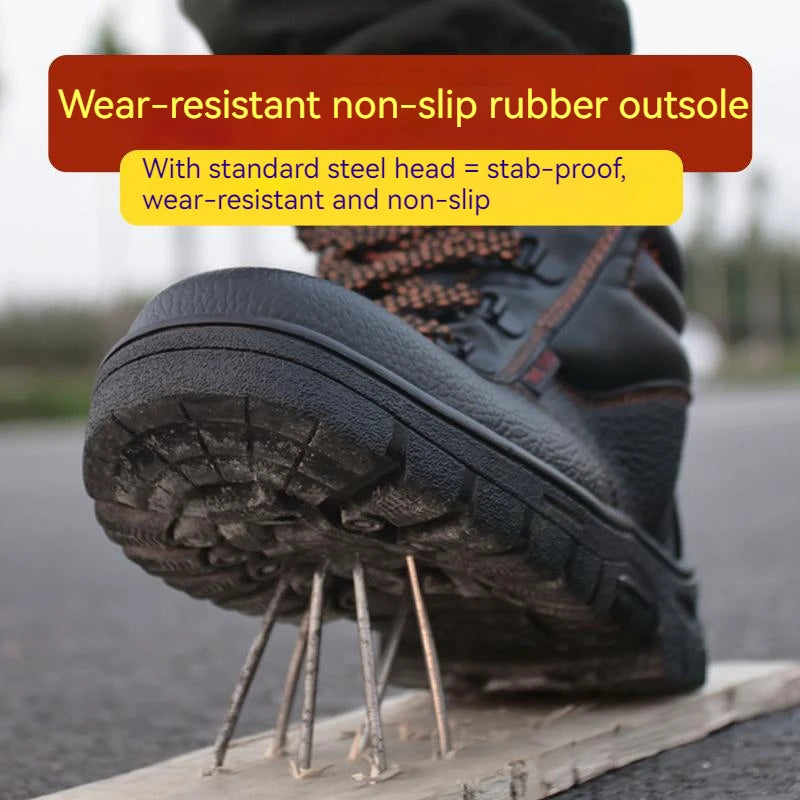 Mens Work Boots - Waterproof Wear-Resisting Black Boots, Sizes 40-46