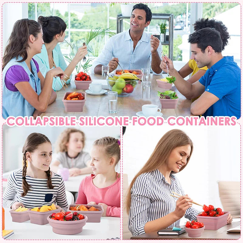 Collapsible Silicone Food Storage Containers - Leakproof Lunch Bowls for Meal Prep