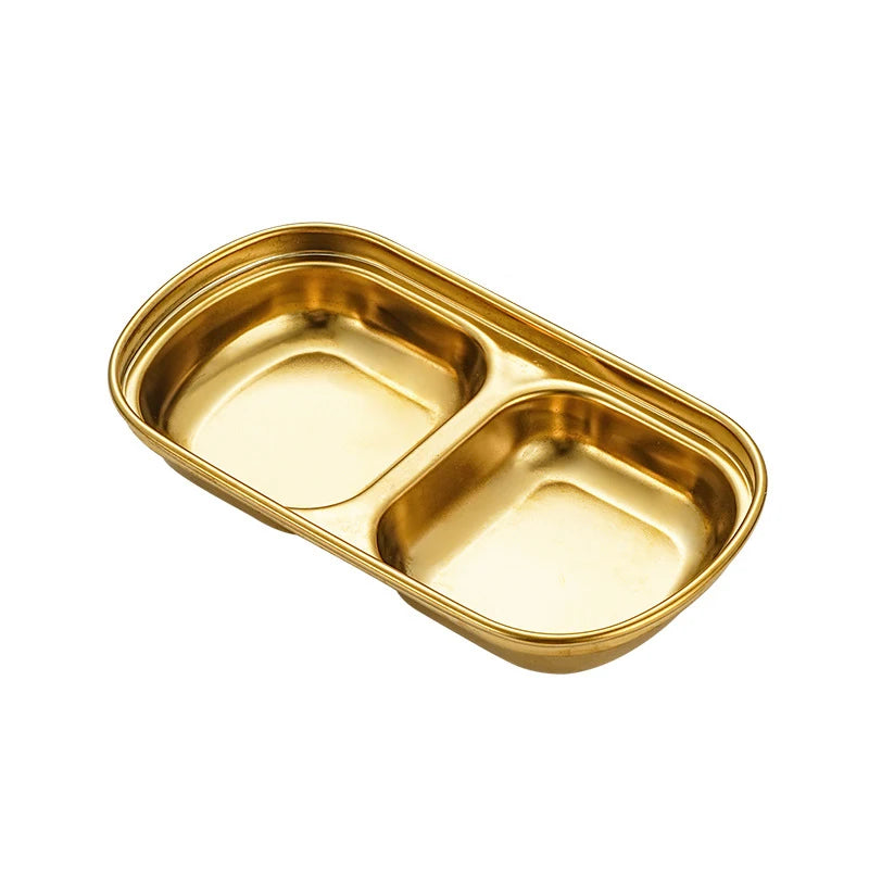 Stainless Steel Divided Dip Bowls - Sauce & Condiment Serving Trays