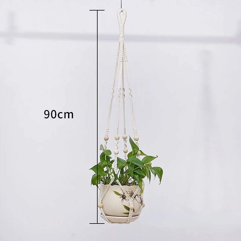 Macrame Plant Hanger - Handmade Knotted Rope Holder for Pots and Balcony Baskets