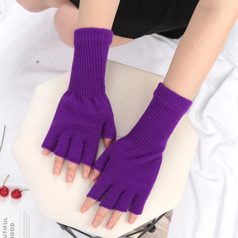 Long Fingerless Knitted Gloves - Warm Stretch Arm Warmers, One Size