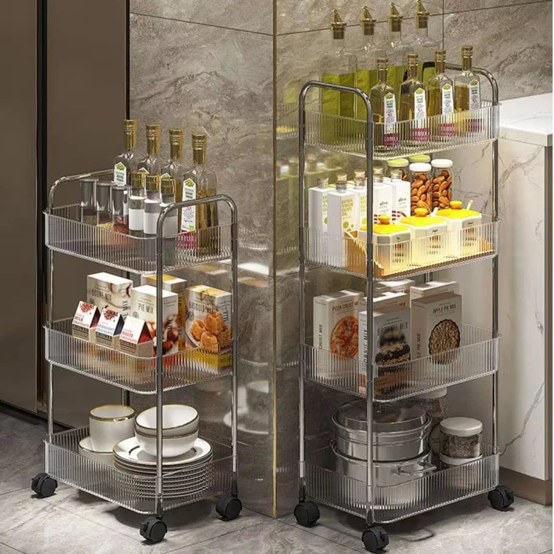 Mobile Rolling Storage Cart - 3 or 4 Tier Shelf for Snacks and Cosmetics