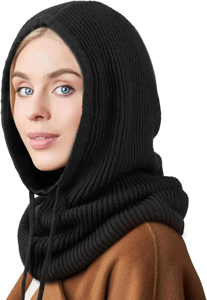 Knitted Hooded Scarf Hat - Two in One Winter Hood for Outdoor Warmth