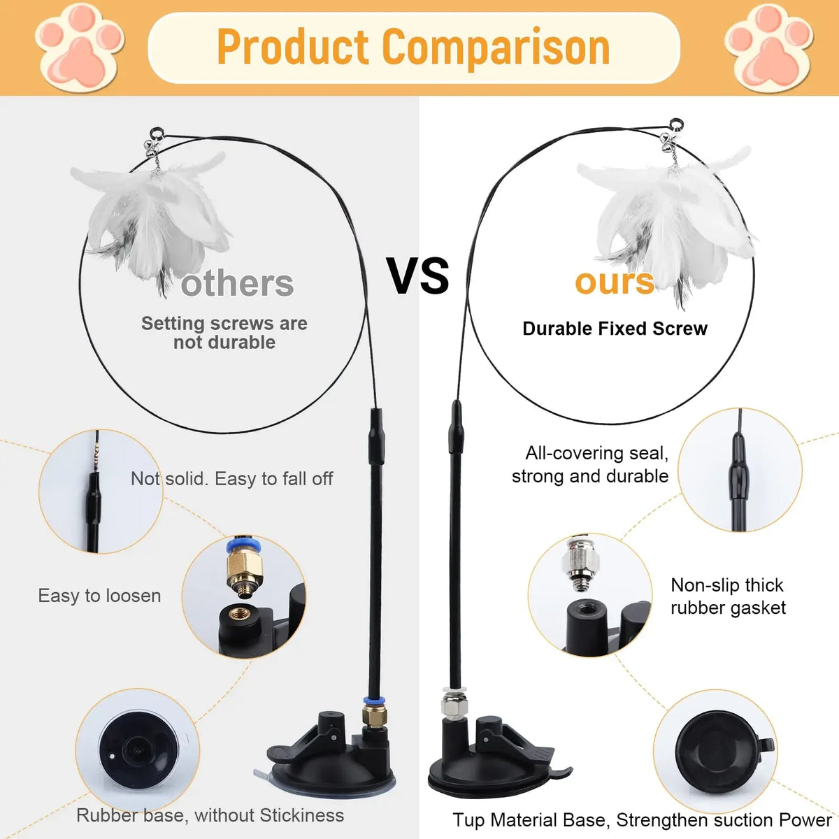 Cat Teaser Wand with Suction Cup - Interactive Feather Toy with Replaceable Heads