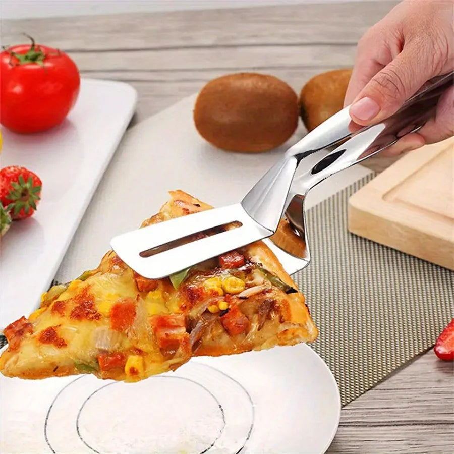 Stainless Steel Spatula with Clamp - 2-in-1 BBQ Tongs & Fish Turner