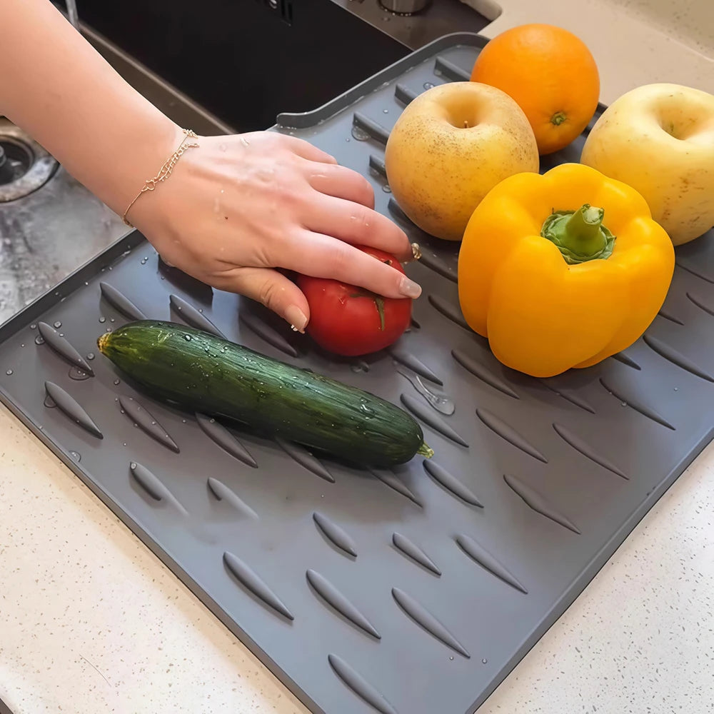 Silicone Dish Drying Mat - Non Slip Kitchen Counter Mat in 3 Sizes