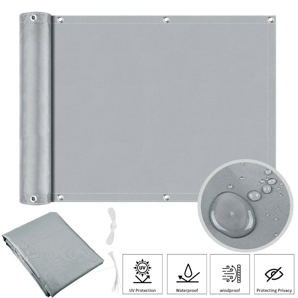 Balcony Privacy Screen - Waterproof Windscreen Shade Cloth with Grommets and Ties