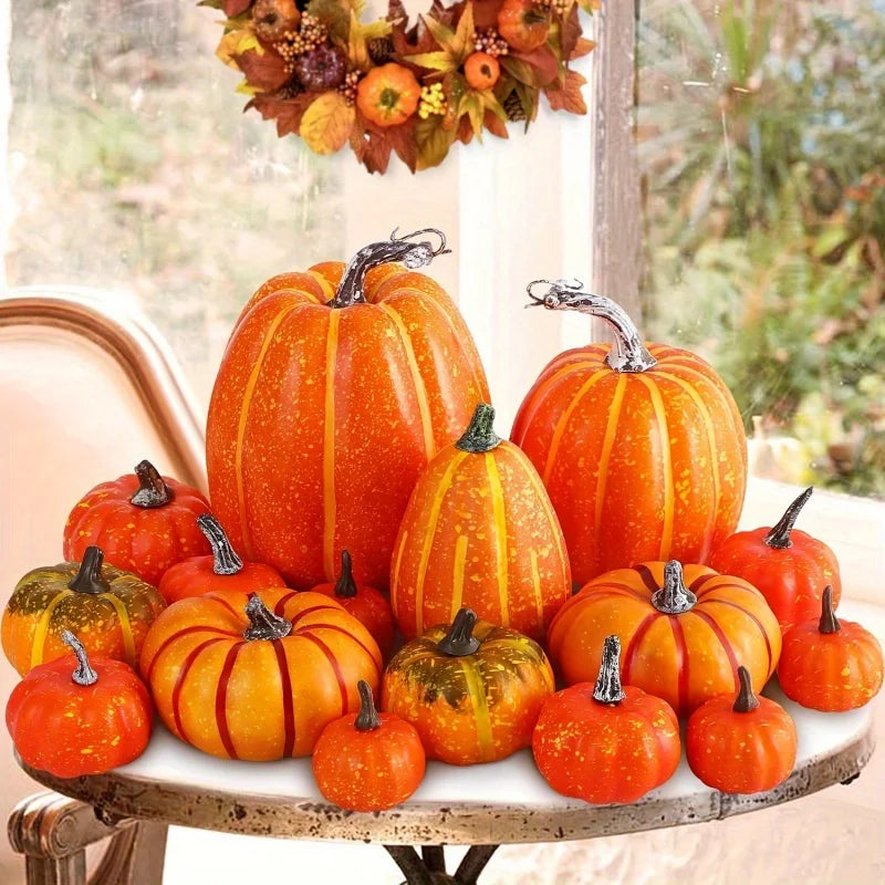 Artificial Pumpkins 7 Pack - Orange Foam Fall Decor for Tables and Porches