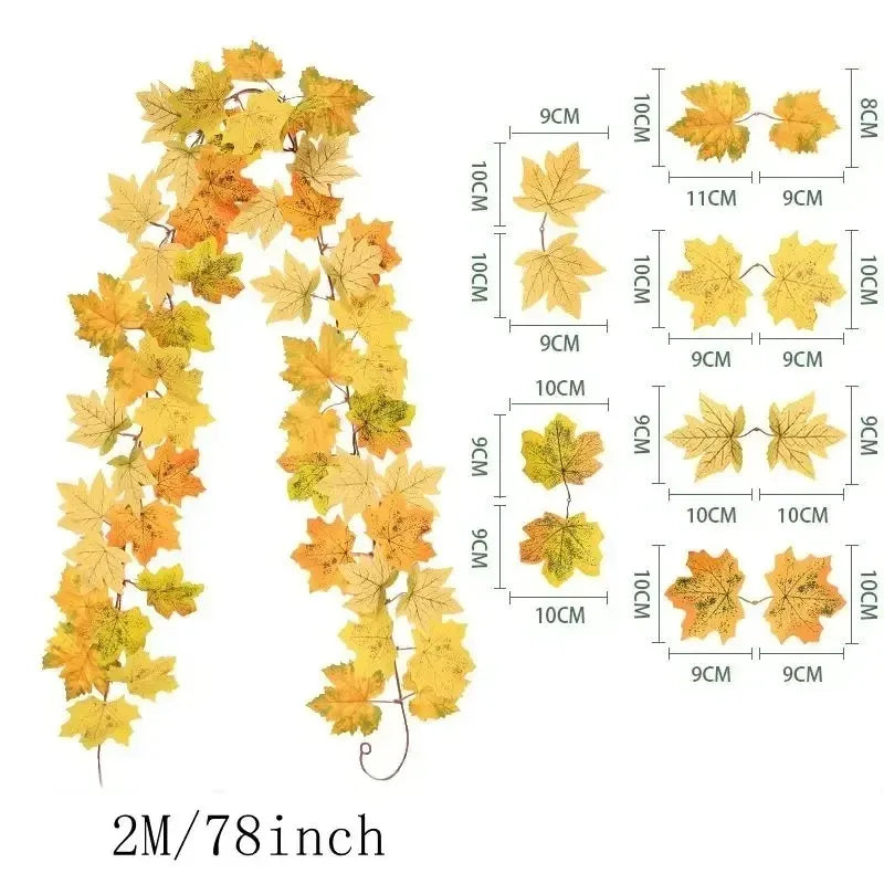 Artificial Maple Leaf Garland 200cm - Autumn Vine for Doors and Mantels