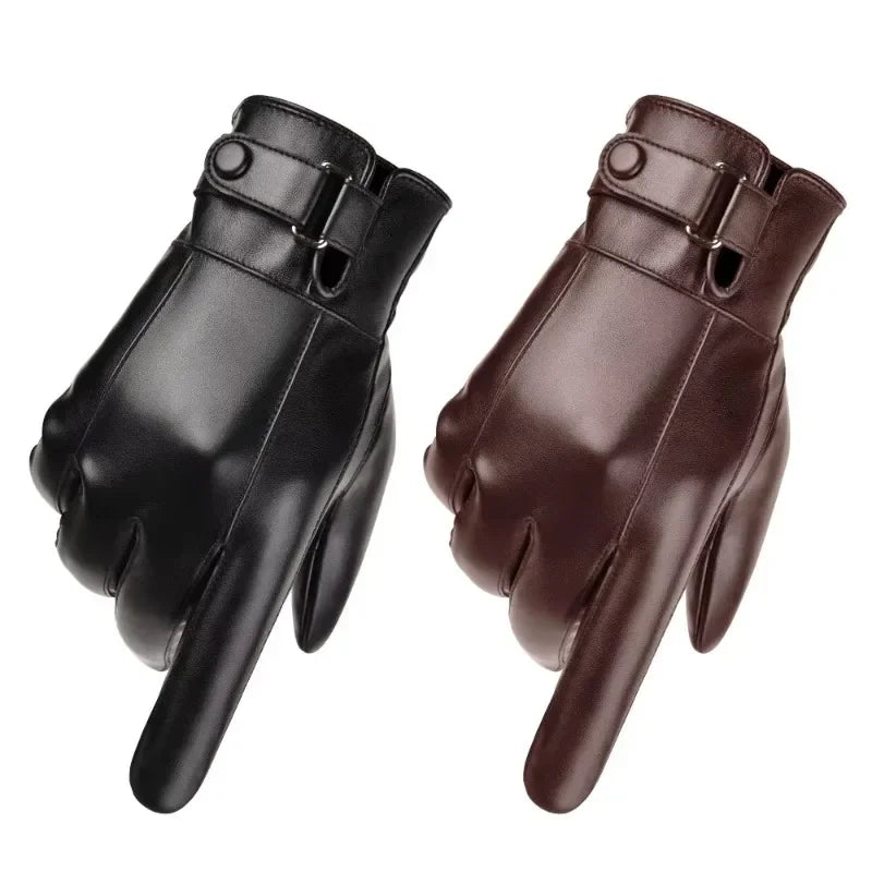 Mens Leather Winter Gloves - Velvet Lined Warmth in Brown and Black, One Size