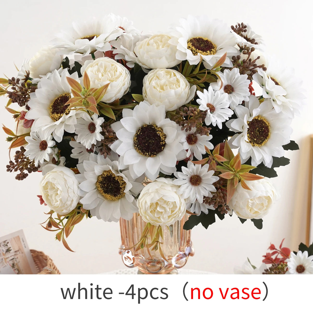Artificial Sunflower Bouquet - Silk Faux Sunflowers and Peonies for Fall Decor