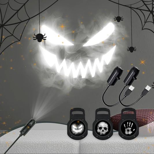 Halloween Skull Projector Light - 360 Rotating USB Ghost Lamp for Parties