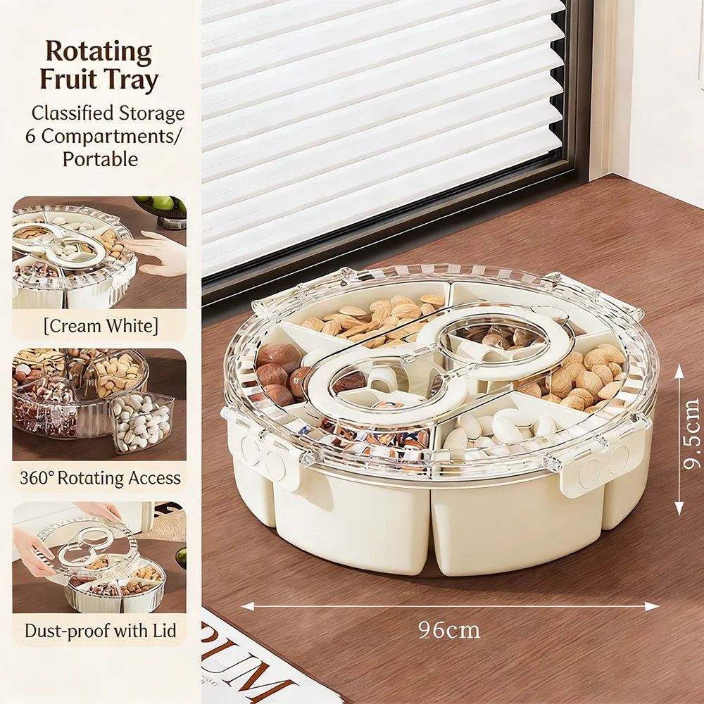 Rotating Snack Tray with Lid - Divided Serving Spinner for Charcuterie & Fruit