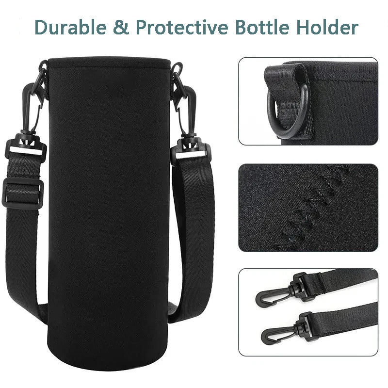 Neoprene Water Bottle Sleeve with Strap - Insulated Bottle Holder Pouch