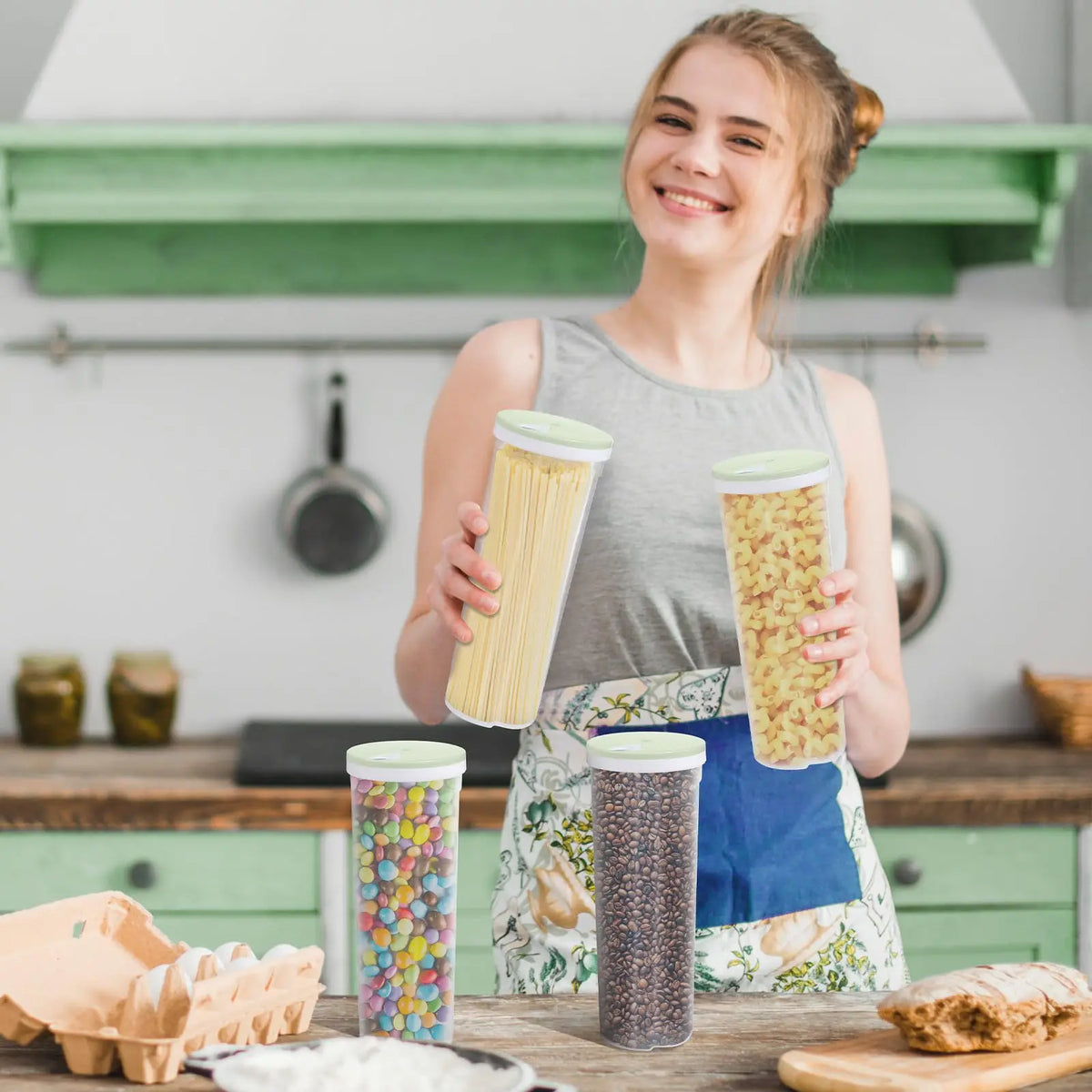 Airtight Pasta Storage Container - Sealed Divided Canister for Noodles and Dry Goods