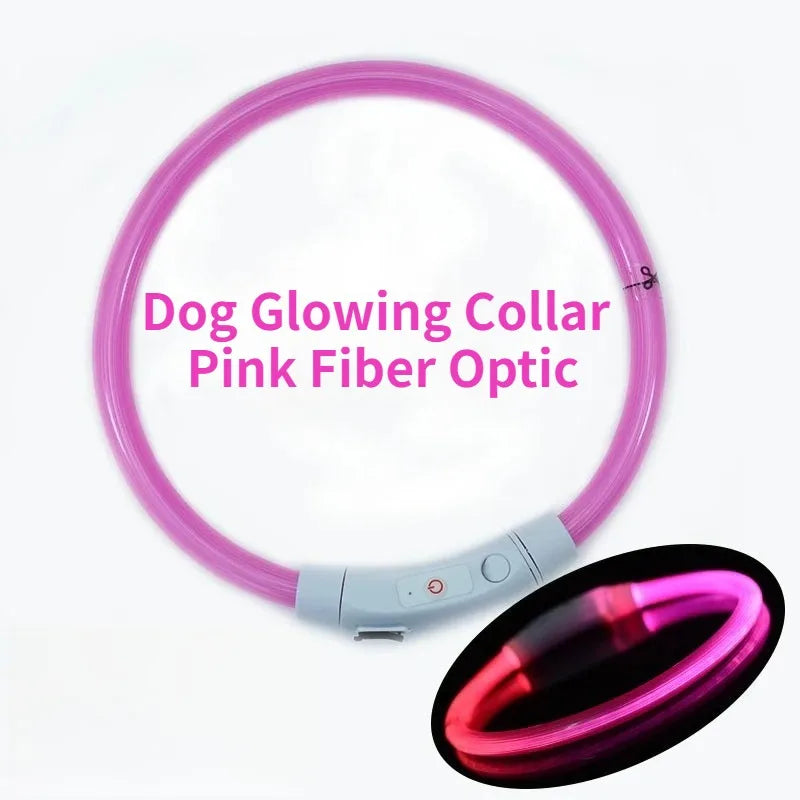 Light Up Dog Collar - Rechargeable Fiber Optic Glow Collar for Night Walks