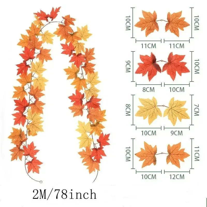 Artificial Maple Leaf Garland 200cm - Autumn Vine for Doors and Mantels