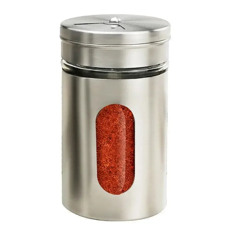 Stainless Steel & Glass Seasoning Shaker - BBQ Spice, Salt & Pepper Jar
