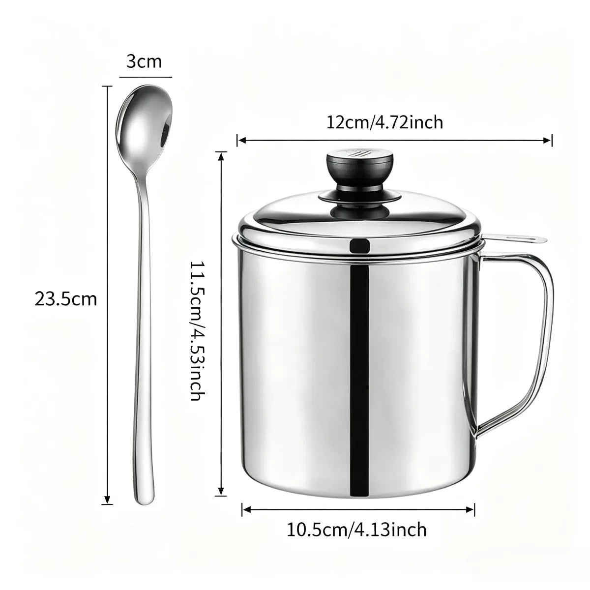 Bacon Grease Container - Stainless Steel Cooking Oil Keeper with Strainer and Spoon