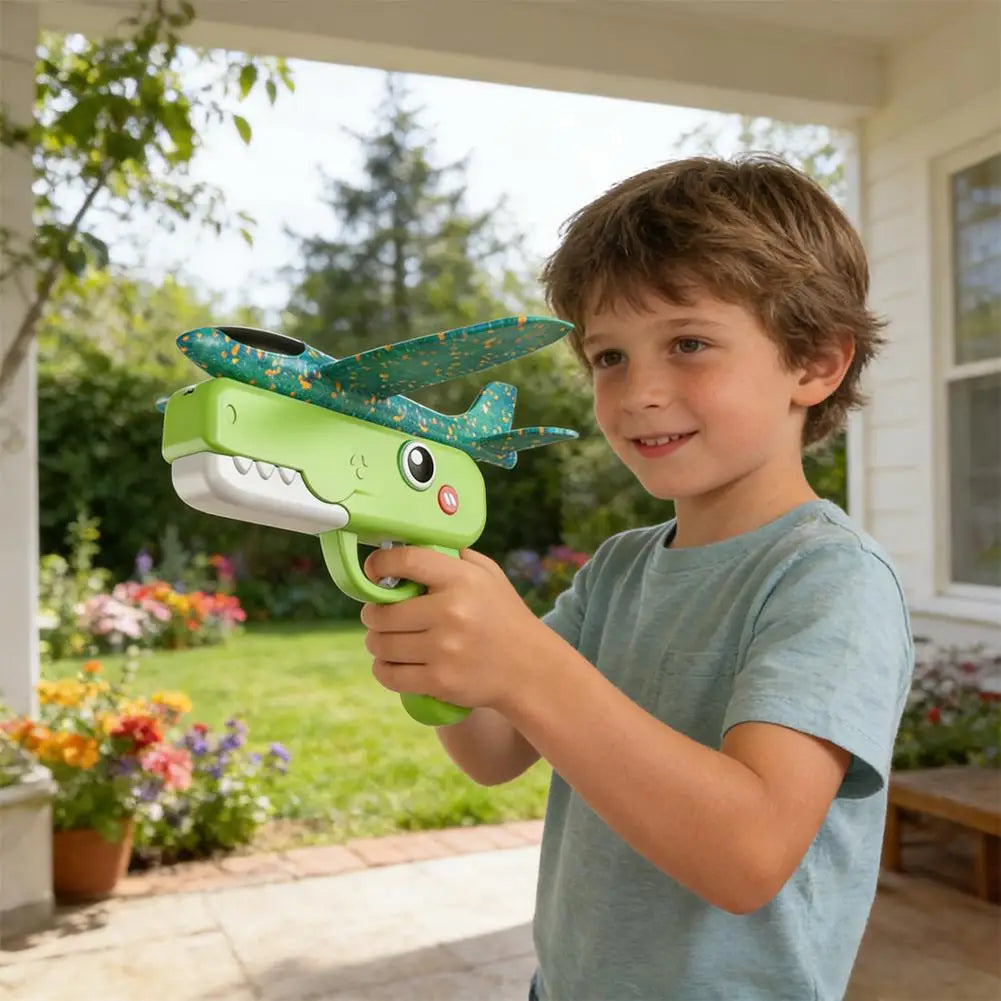 Catapult Aircraft Toy - Outdoor Launching Plane in Green, Pink and Blue