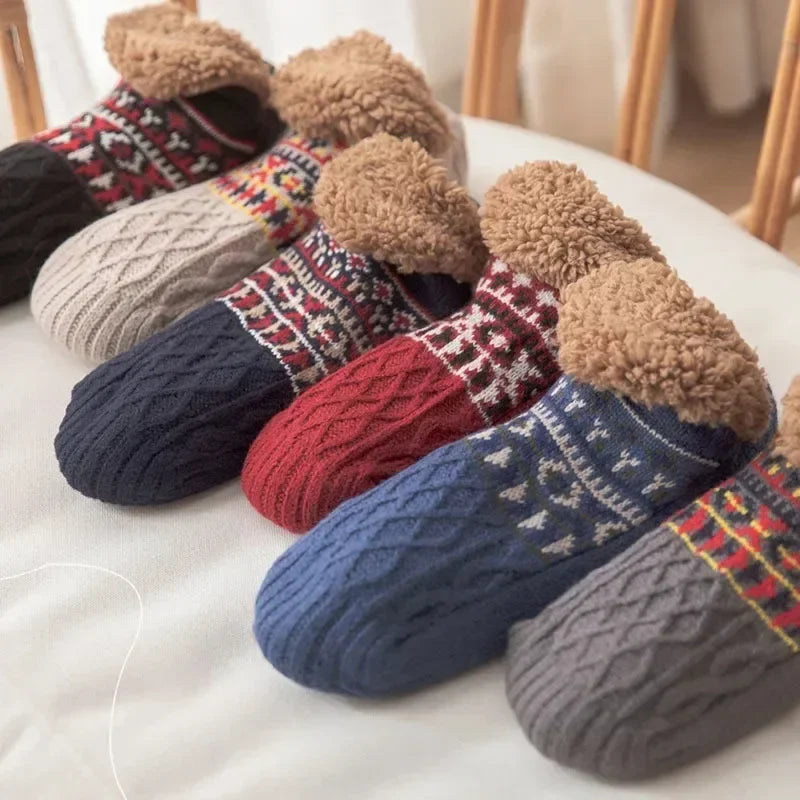 Fleece Slipper Socks - Non-Slip Knitted Home Socks in Sizes 35 to 45