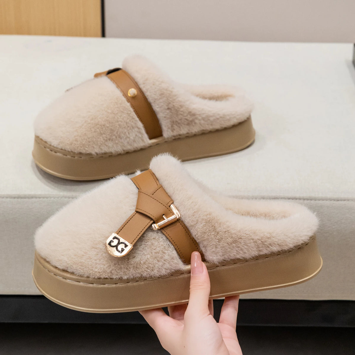 Women's Plush Slippers - Non-Slip Indoor House Shoes, Sizes 36-45