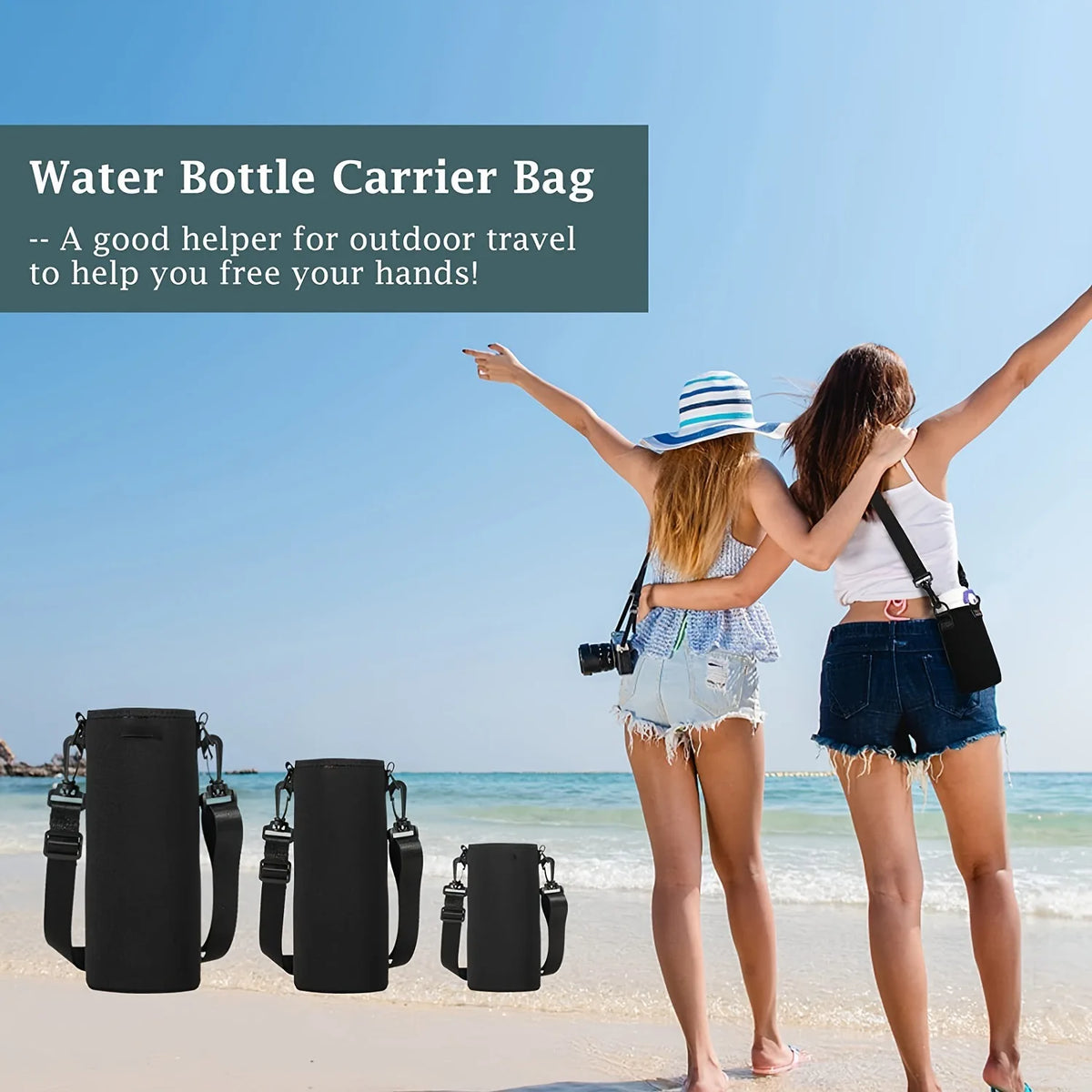 Neoprene Water Bottle Sleeve with Strap - Insulated Bottle Holder Pouch