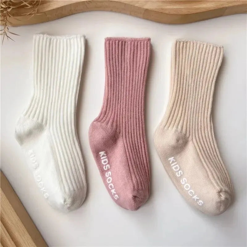 Baby Grip Socks 3-Pack - Non-Slip Cotton Crew Socks for Toddlers 0-3 Years