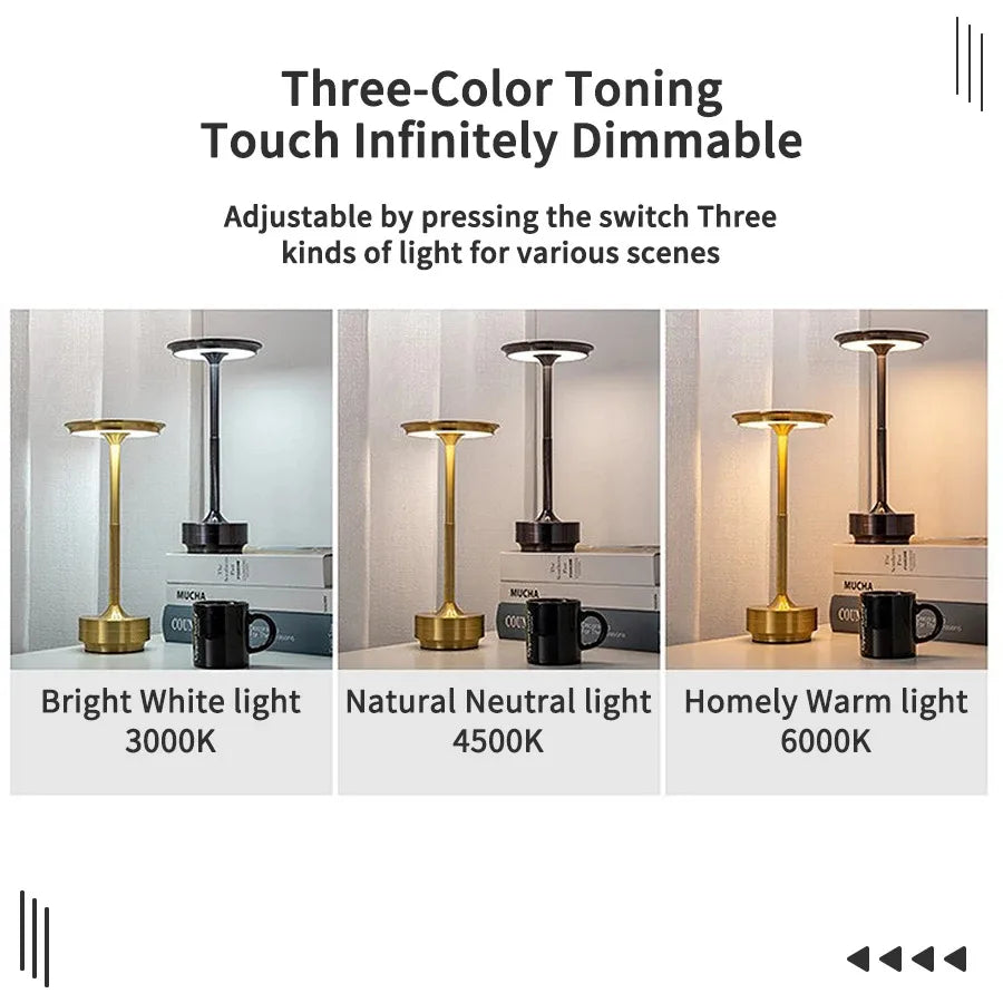 Wireless Table Lamp - USB Rechargeable Touch Candle Light for Bedroom