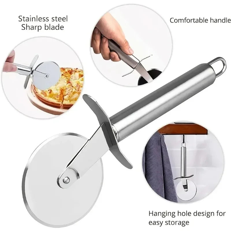 Stainless Steel Pizza Cutter Wheel - Non-Slip Dough, Pie & Waffle Slicer