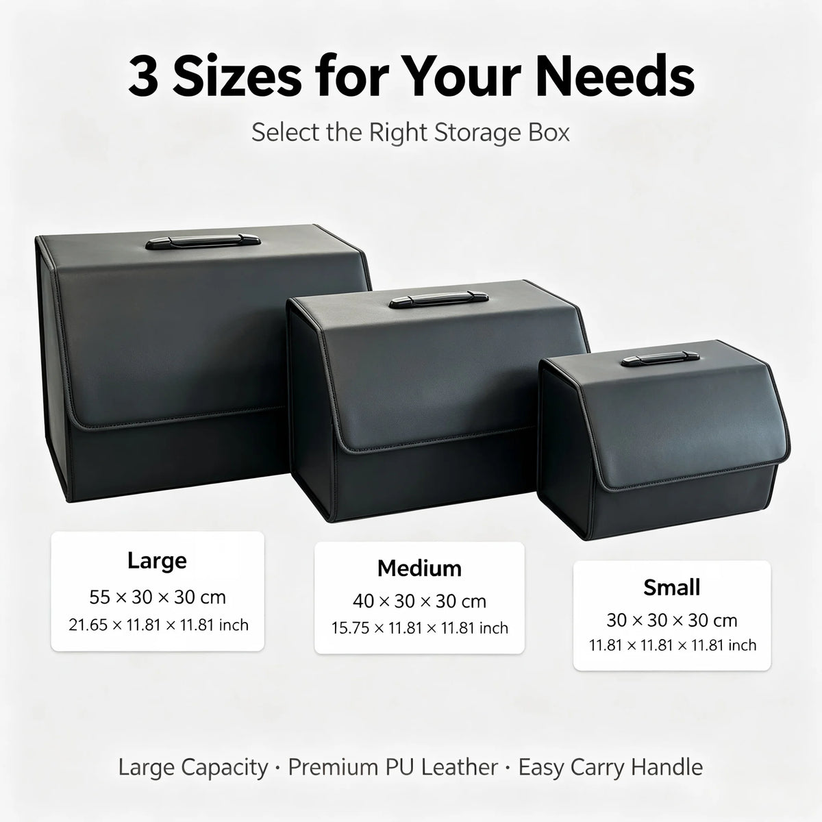 Collapsible Car Boot Organiser - PU Leather Trunk Storage Box with Removable Lid