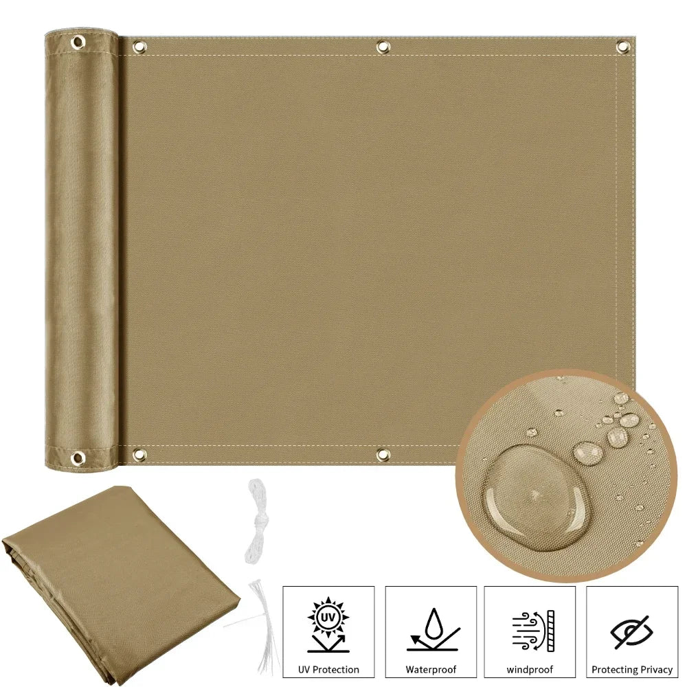 Balcony Privacy Screen - Waterproof Windscreen Shade Cloth with Grommets and Ties