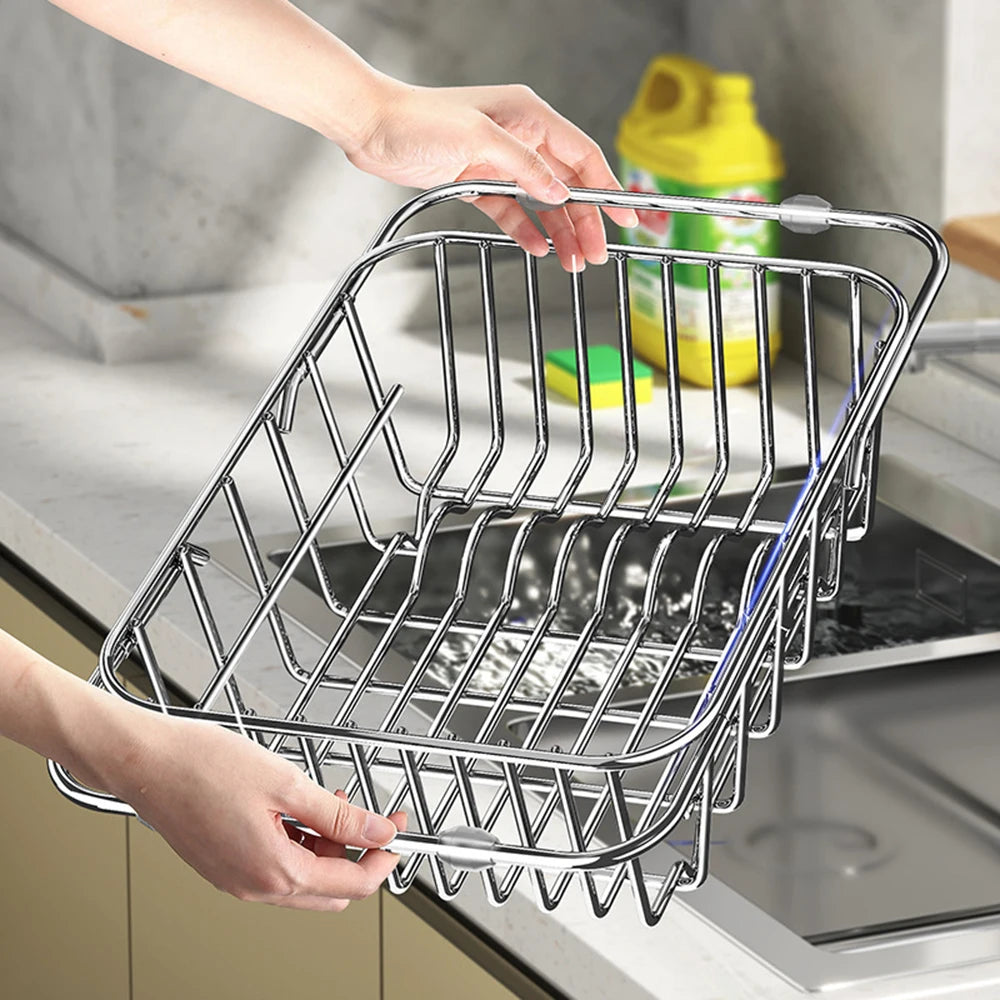 Stainless Steel Expandable Sink Drying Rack - Over-Sink Dish and Colander Basket