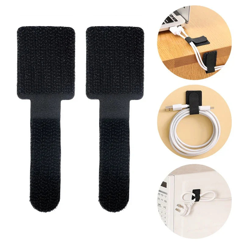 Adhesive Cable Management Straps - Reusable Nylon Cord Organiser Ties for Desks
