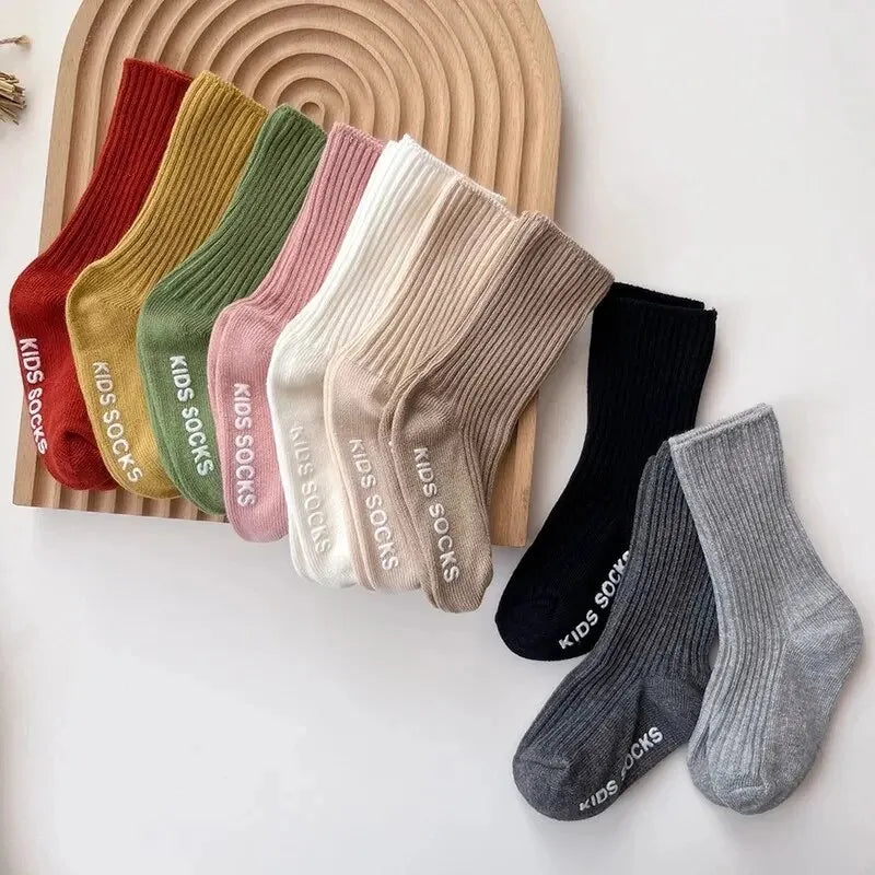 Baby Grip Socks 3-Pack - Non-Slip Cotton Crew Socks for Toddlers 0-3 Years