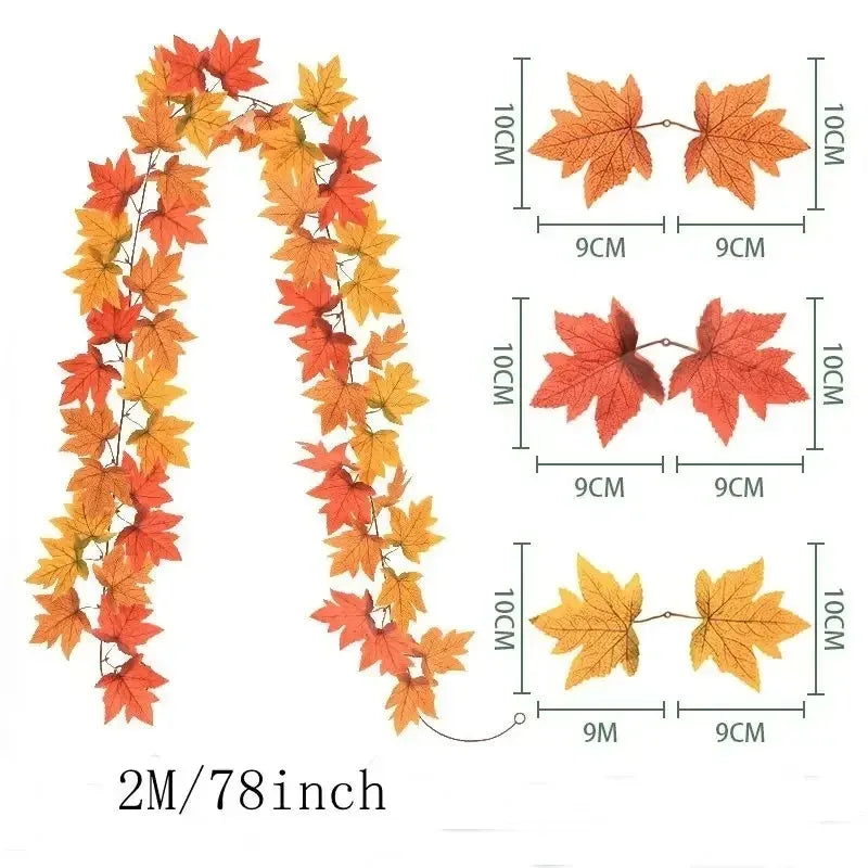 Artificial Maple Leaf Garland 200cm - Autumn Vine for Doors and Mantels