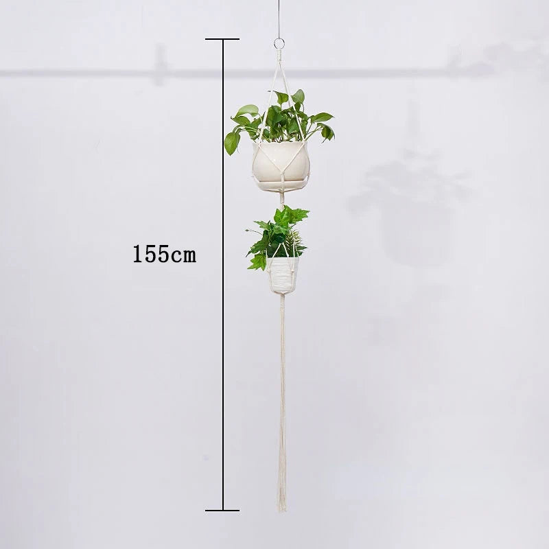 Macrame Plant Hanger - Handmade Knotted Rope Holder for Pots and Balcony Baskets