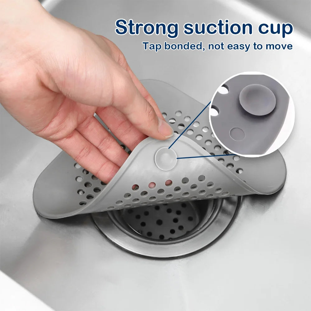 Silicone Shower Drain Hair Catcher - Flat Strainer Cover for Bath, Shower and Kitchen Sink