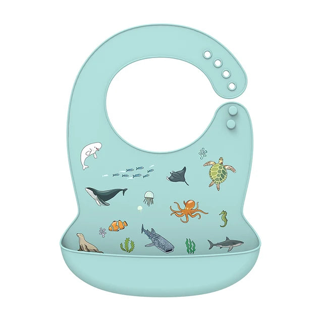 Silicone Baby Bib - Waterproof Feeding Apron with Crumb Catcher Pocket